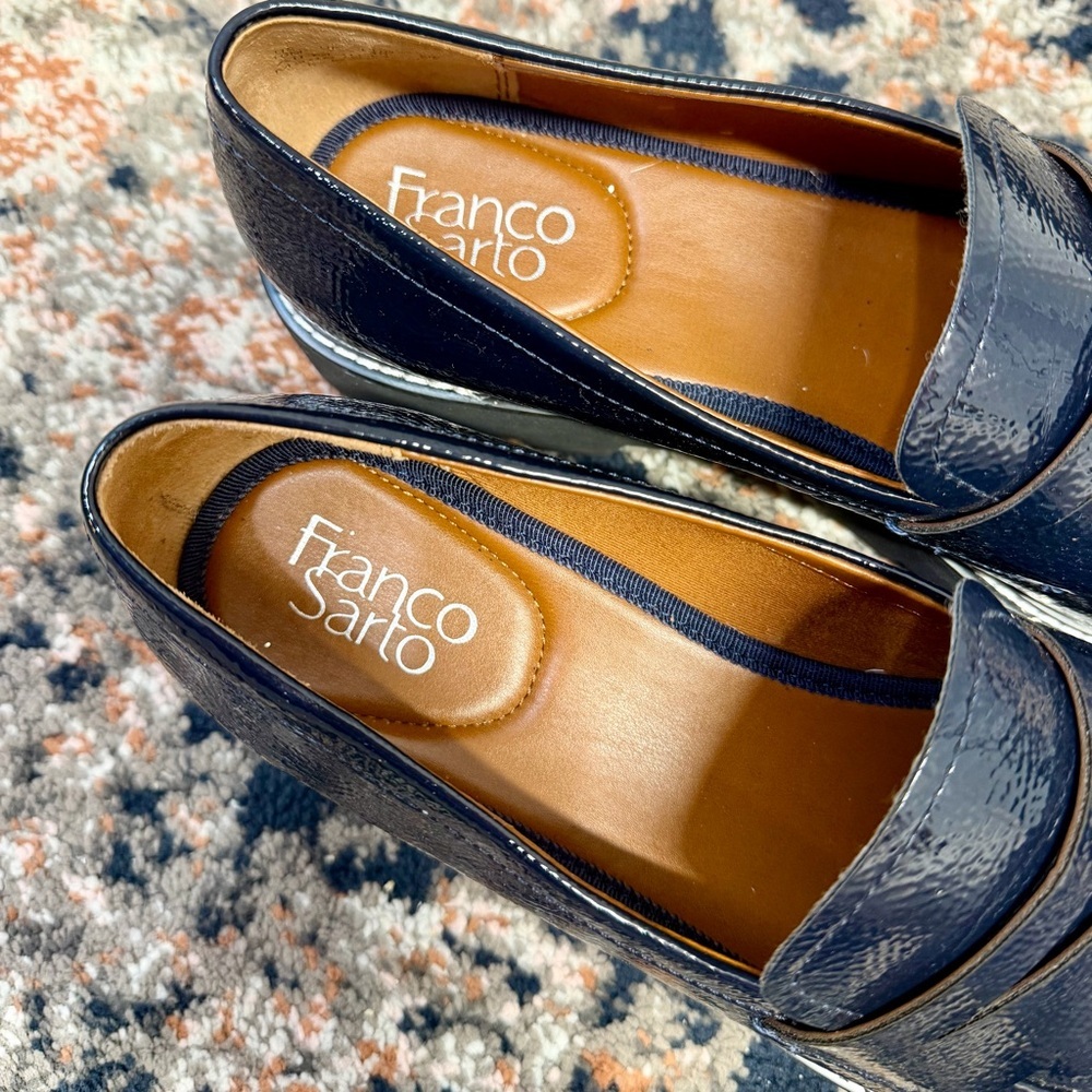 Franco Sarto ‘Balin’ Lug Sole Chunky Loafer in Navy Blue Patent Leather Size 10 - Picture 13 of 16